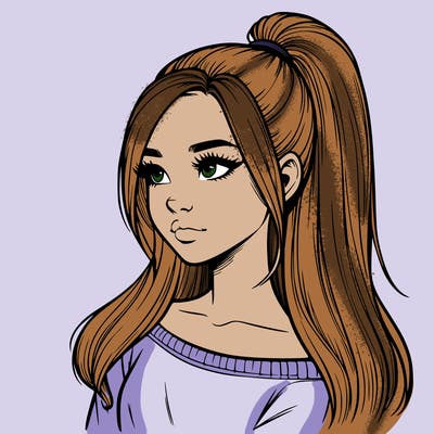 realistic girl with a high ponytail