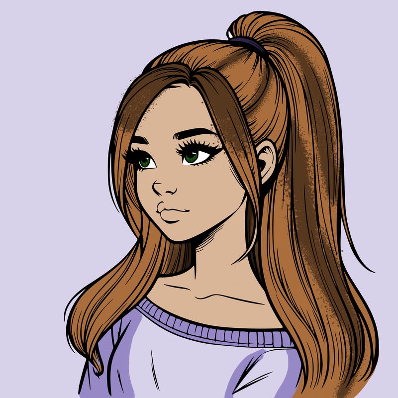 realistic girl with a high ponytail