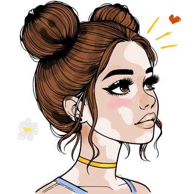 realistic girl with buns on the top of her head