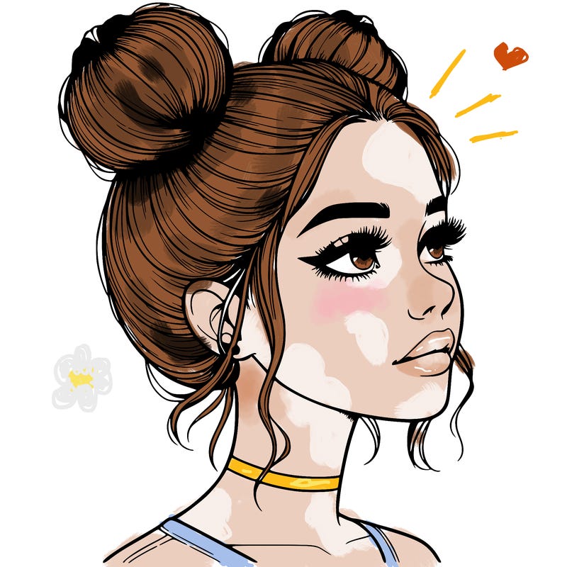 realistic girl with buns on the top of her head