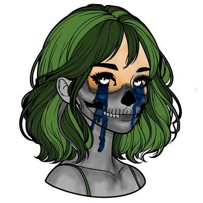 realistic girl with skull