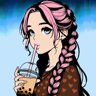 realistic girl with braided hair drinking boba