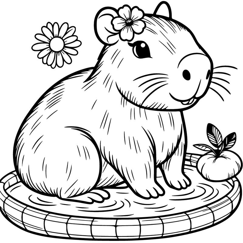 capybara sitting in a kitty pool with a flower on head