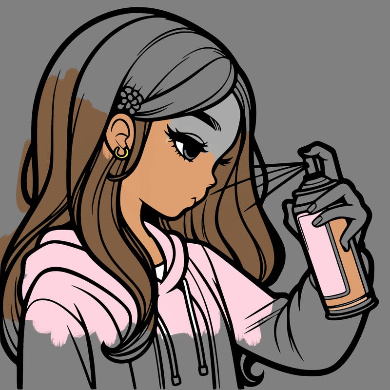 a realistic girl spray painting