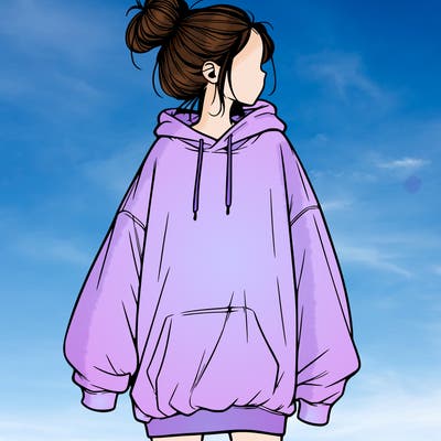 realistic girl with a oversized sweatshirt on and a bun