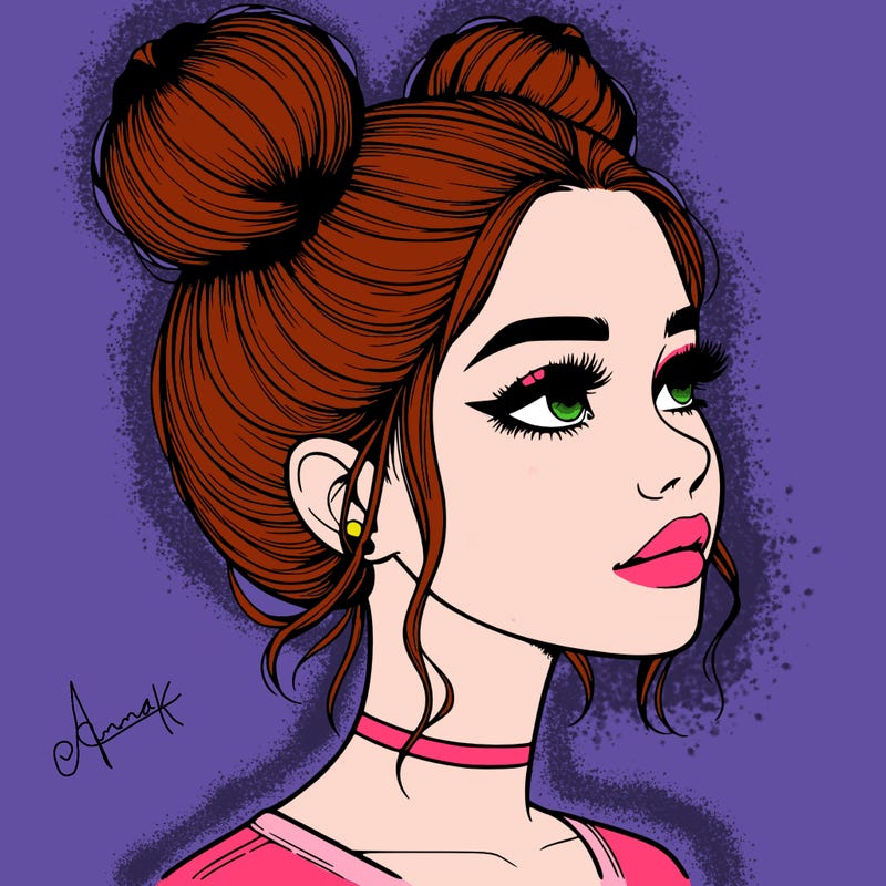 realistic girl with buns on the top of her head