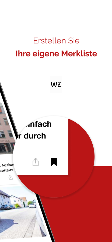 Wetterauer Zeitung News - Screenshot der Wetterauer Zeitung News App, der die Lesezeichen-Listenfunktion hervorhebt