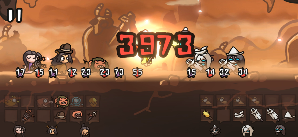 Auto-battle scene in Westbound Brawl showing character combat and inventory management