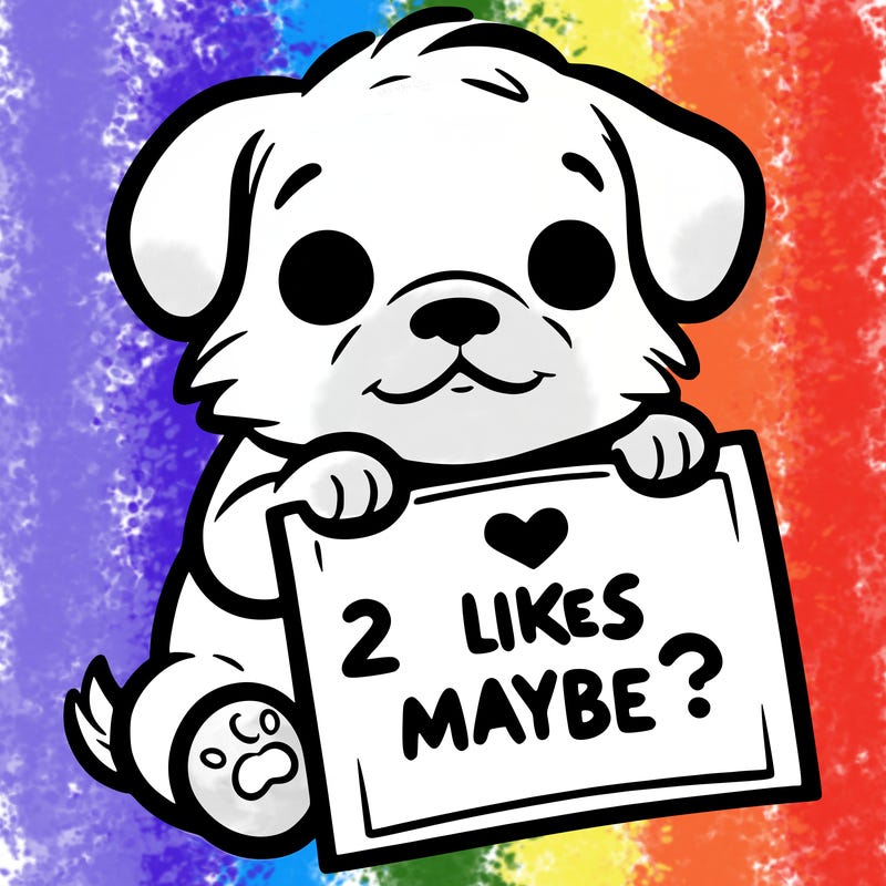 a puppy holding a sign that says 2 likes maybe?