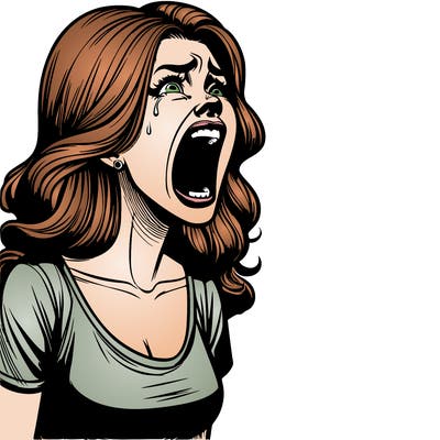 realistic woman screaming in fear