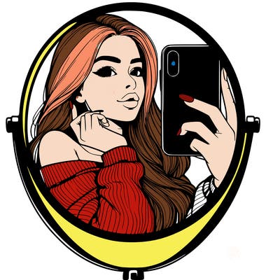 realistic girl taking mirror selfie beautiful