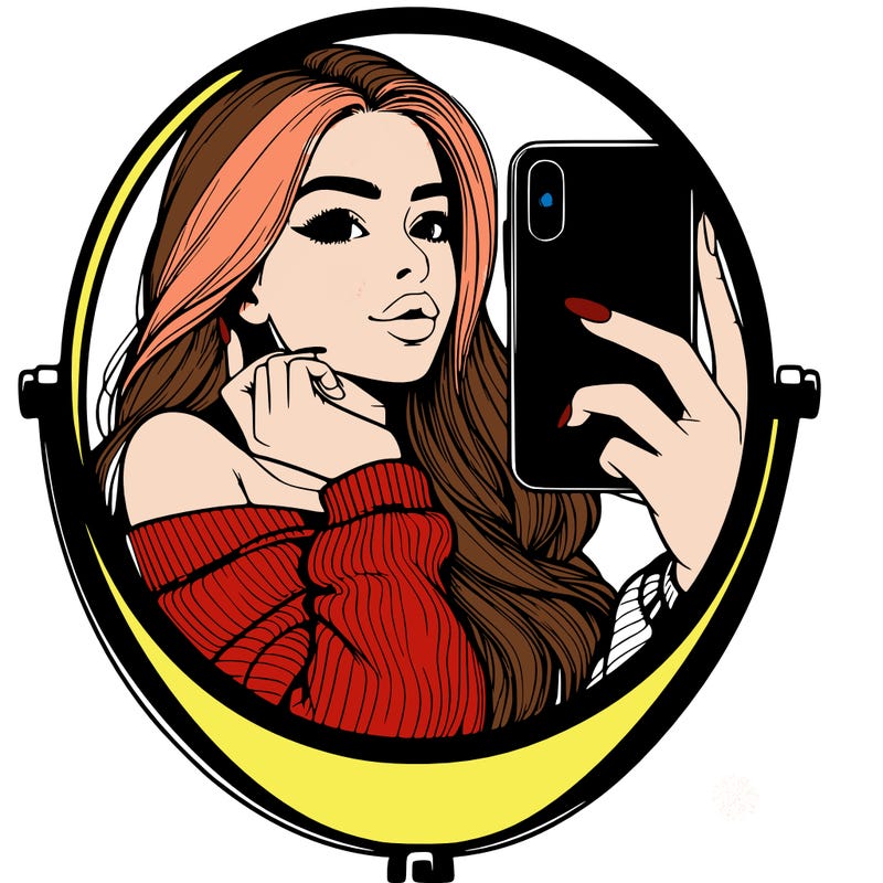 realistic girl taking mirror selfie beautiful