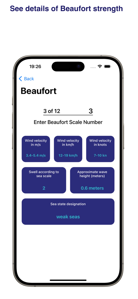 Marine Converter - Beaufort scale wind and sea state conversion details in Marine Converter app