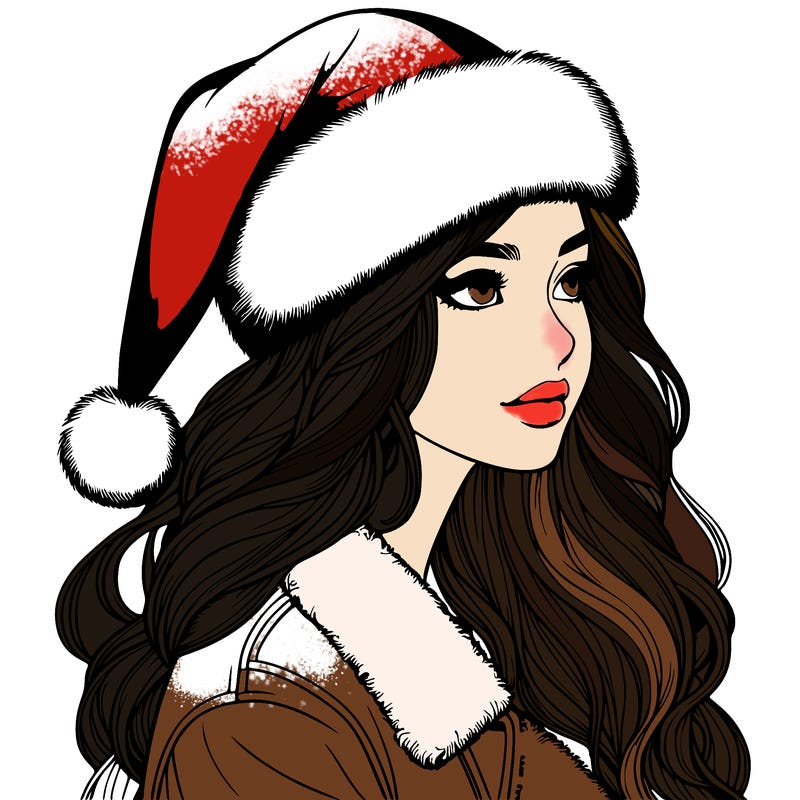 realistic girl in santa hat