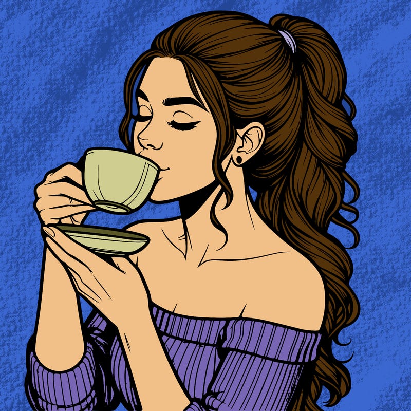 realistic woman drinking tea