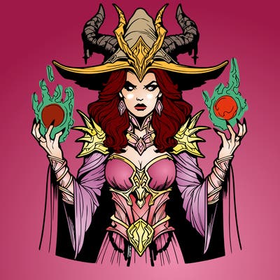 realistic evil sorceress fantasy chaos