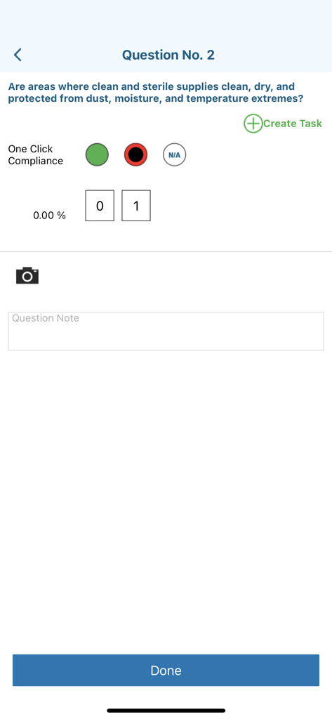 JCI AMP - JCI AMP mobile app interface showing a compliance tracer question for hospital quality audits