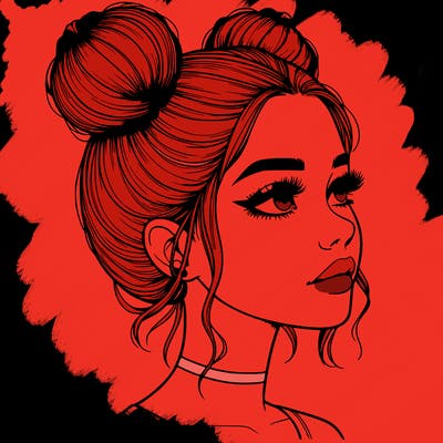 realistic girl with buns on the top of her head