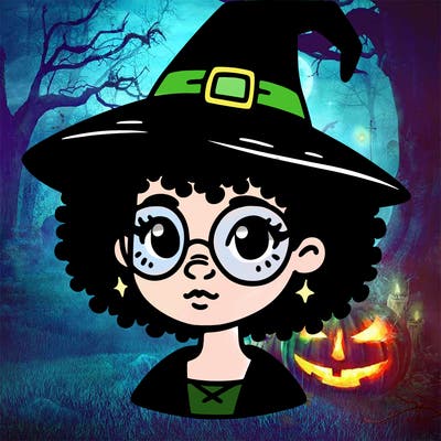 a black person who is a witch and has glasses