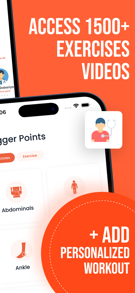 VirtueLife: Physiotherapy - VirtueLife Physiotherapy app screen displaying an exercise library and personalized workout features