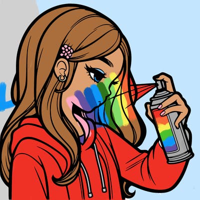 a realistic girl spray painting