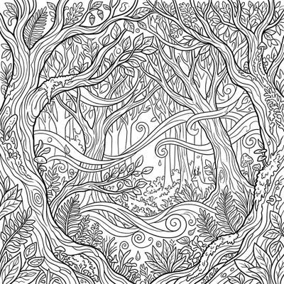 Step into an enchanting realm with this intricate foggy forest coloring page, boasting a captivating full scene design. Unleash your creativity and bring life to the mysterious depths of the woods.