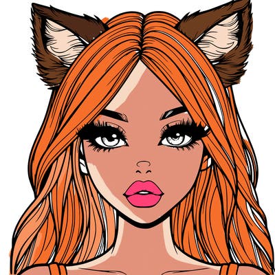realistic girl with fox ears and realistic lips