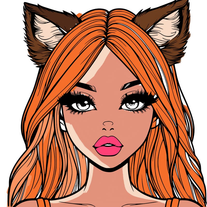 realistic girl with fox ears and realistic lips