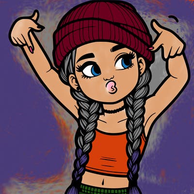 realistic teenage girl with braids and a beanie and crop top doing 🫶🏼