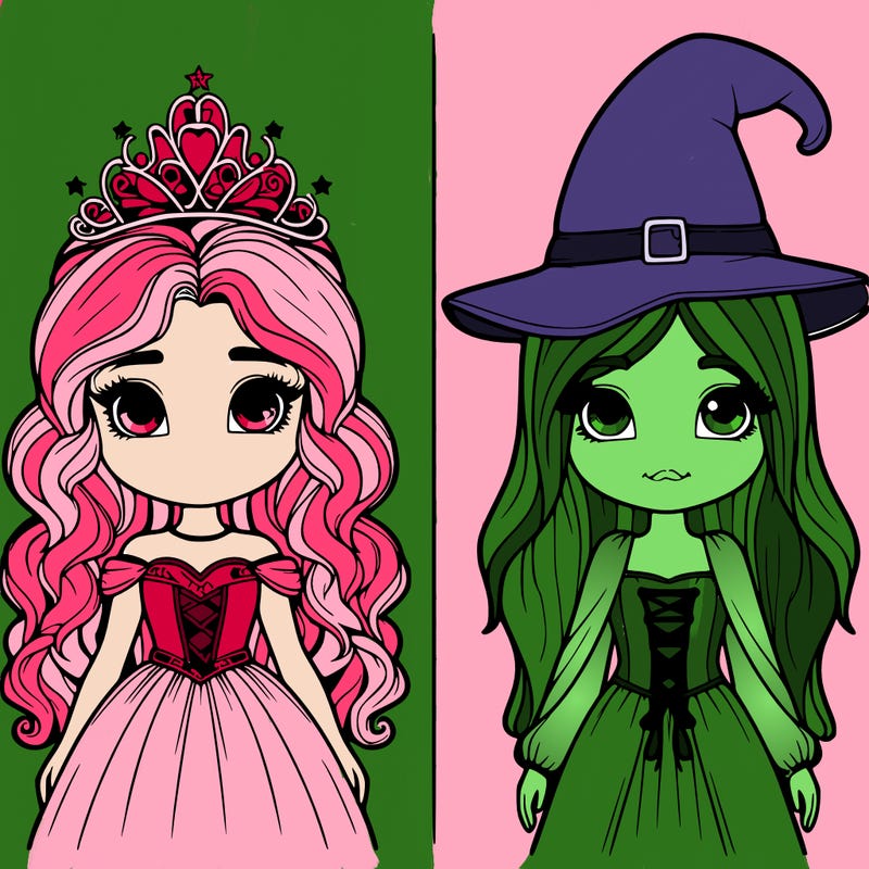 two realistic girls one princess one witch