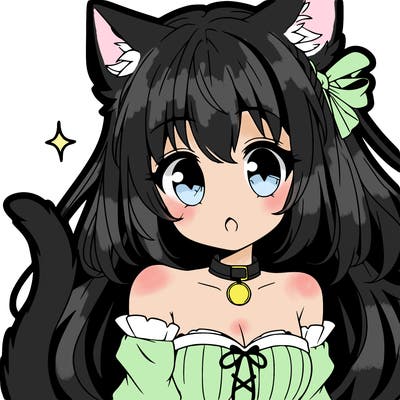 anime girl with cat ears and a cat tail