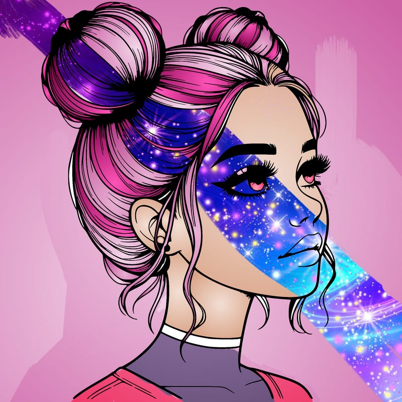 realistic girl with buns on the top of her head