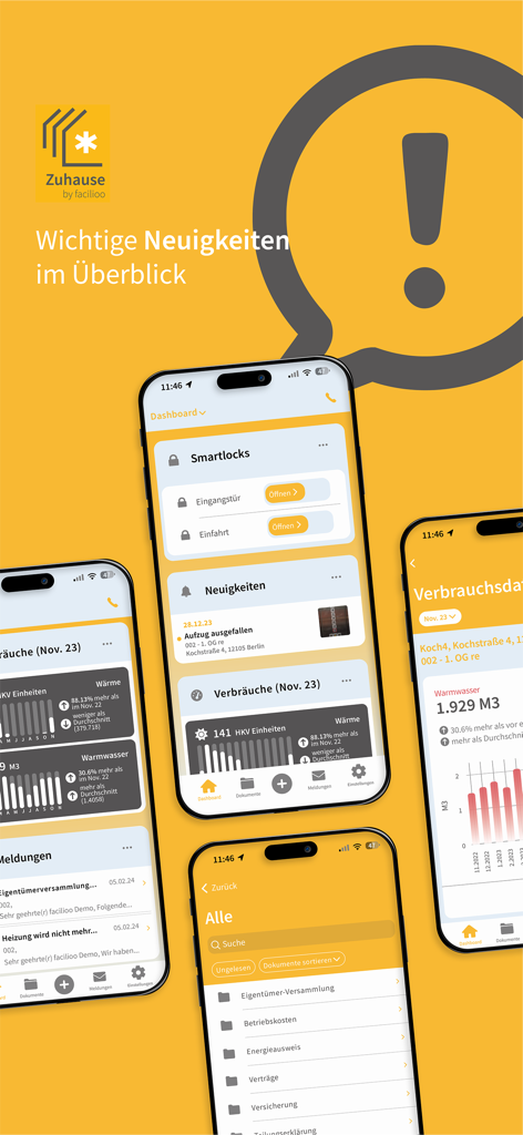 Zuhause home management app interface showing smart home and property tracking features