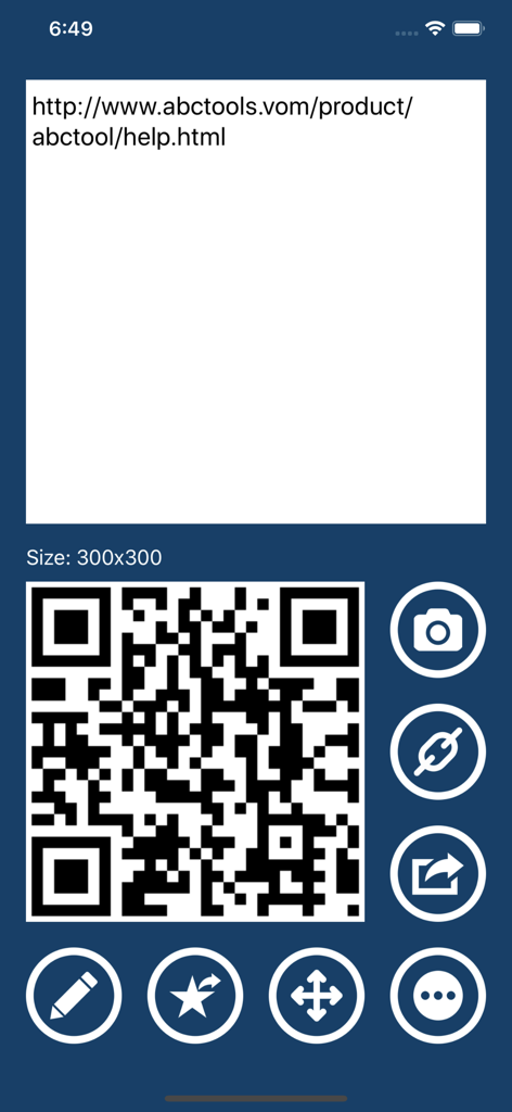 QROX+: QR code Generator - QROX app interface displaying a generated QR code for a website URL with action buttons