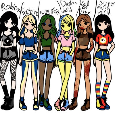 a group of girls wearing crop tops and shorts