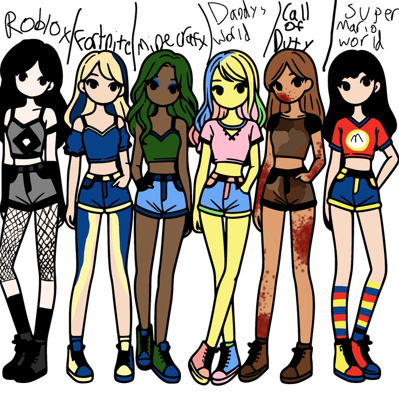 a group of girls wearing crop tops and shorts