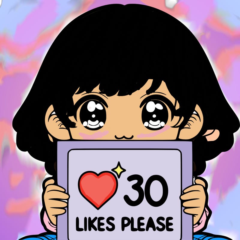 ma girl holding a a sign that says 30 likes please