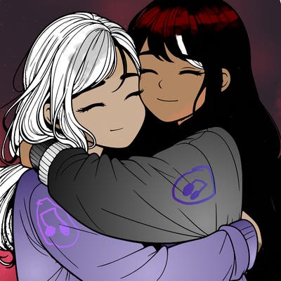 realistic two girls hugging