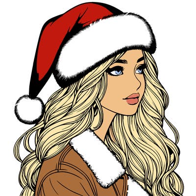 realistic girl in santa hat