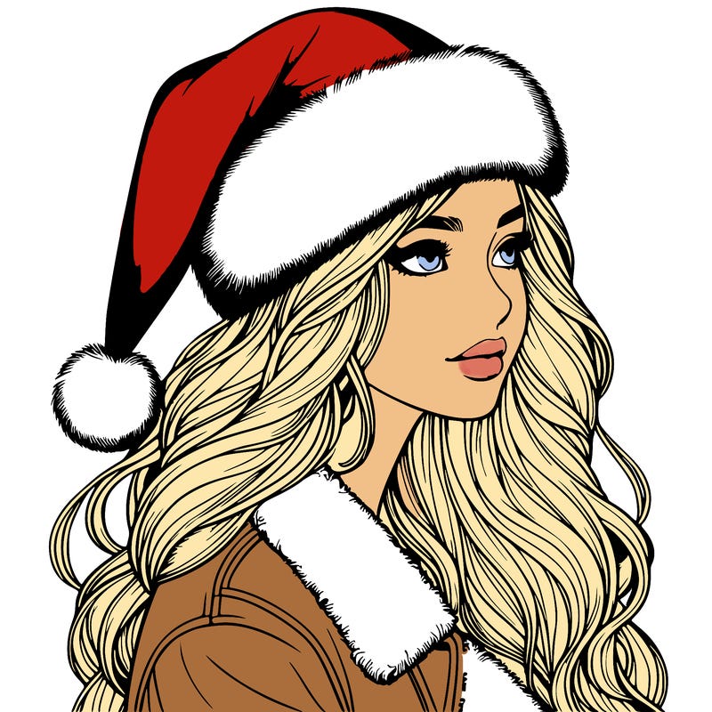 realistic girl in santa hat