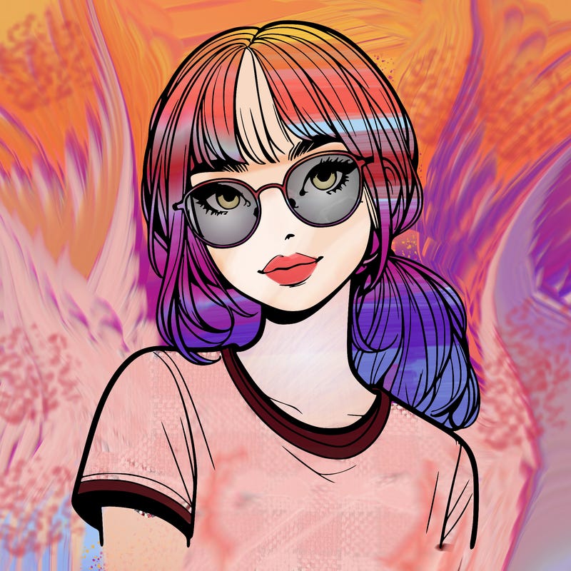 realistic girl with freckles and clear glasses