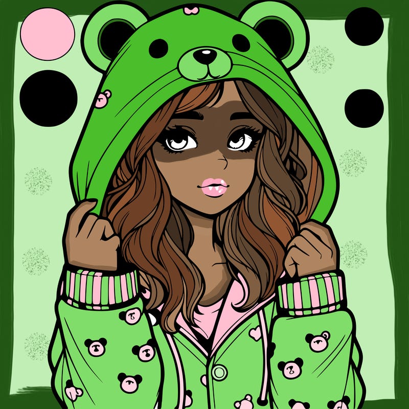 realistic girl in a animal pjs hoodie