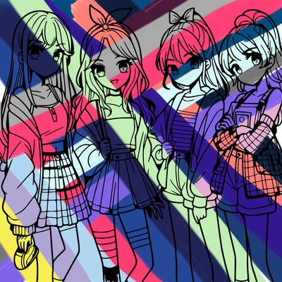 teen manga girls group of 4