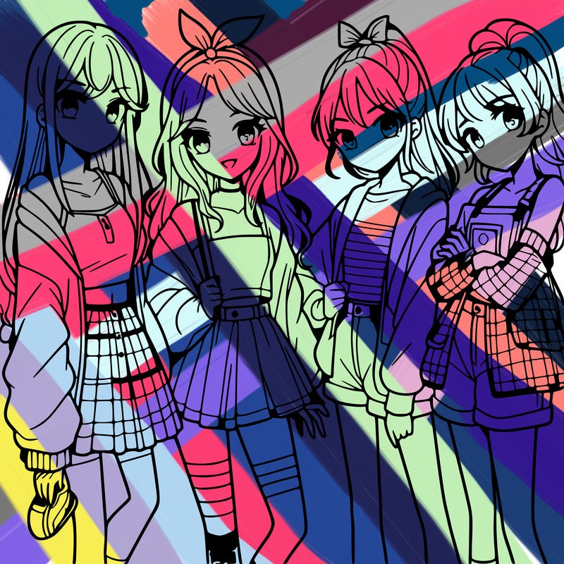 teen manga girls group of 4