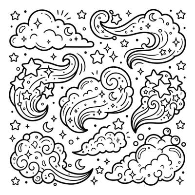 Dive into a world of whimsy with this adorable Kawaii Fairy Dust coloring page. Featuring charming clouds, twinkling stars, and delicate sparkles, it's a delightful way to add a touch of magic to your day.