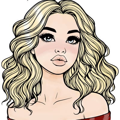 realistic girl with wavy hair and lips