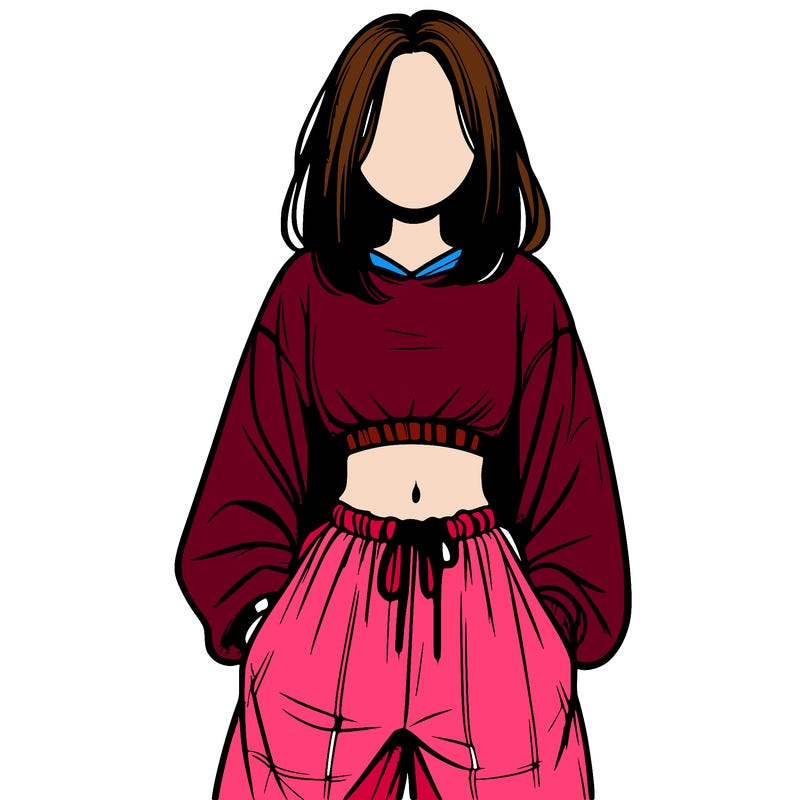 realistic girl faceless with baggy pants and a crop top