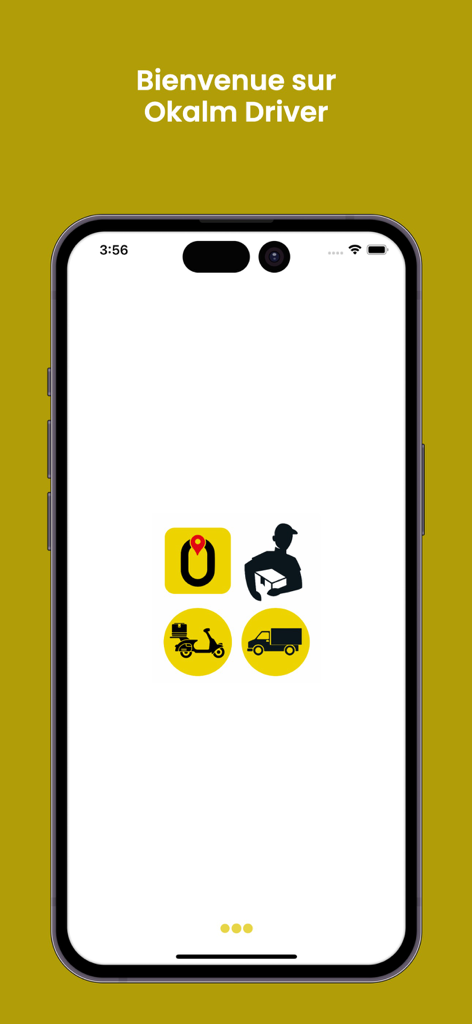 Okalm Driver - Okalm Driver welcome screen with delivery and transport icons