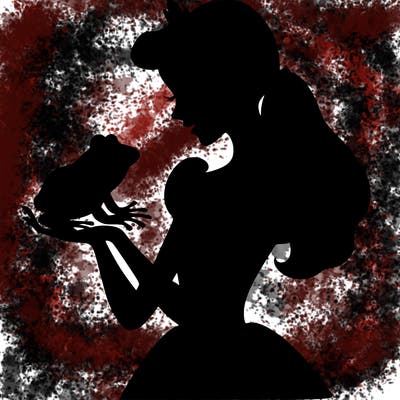 a shadow of a princess holding a frog realistic