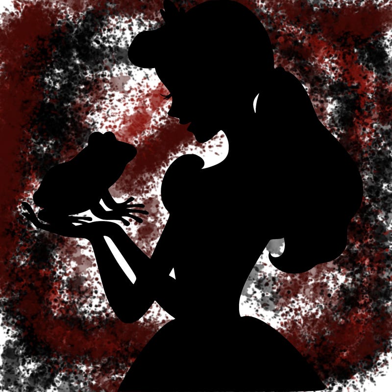 a shadow of a princess holding a frog realistic